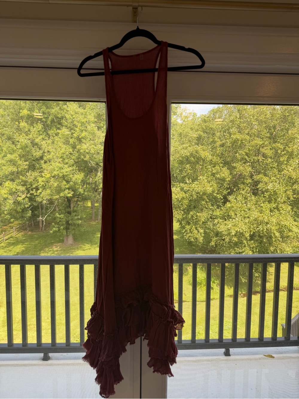 Rust Pink Ruffled Hem Tank Dress